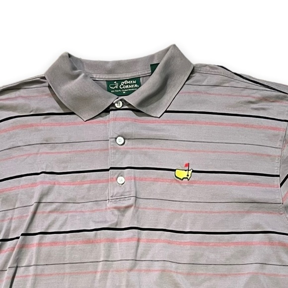 Vintage Masters Golf  Logo Polo Amen Corner Pima Cotton Gray Red Striped Medium - Picture 1 of 12